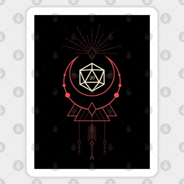 Sorcerer's Geometric Red Polyhedral D20 Dice Sticker by pixeptional